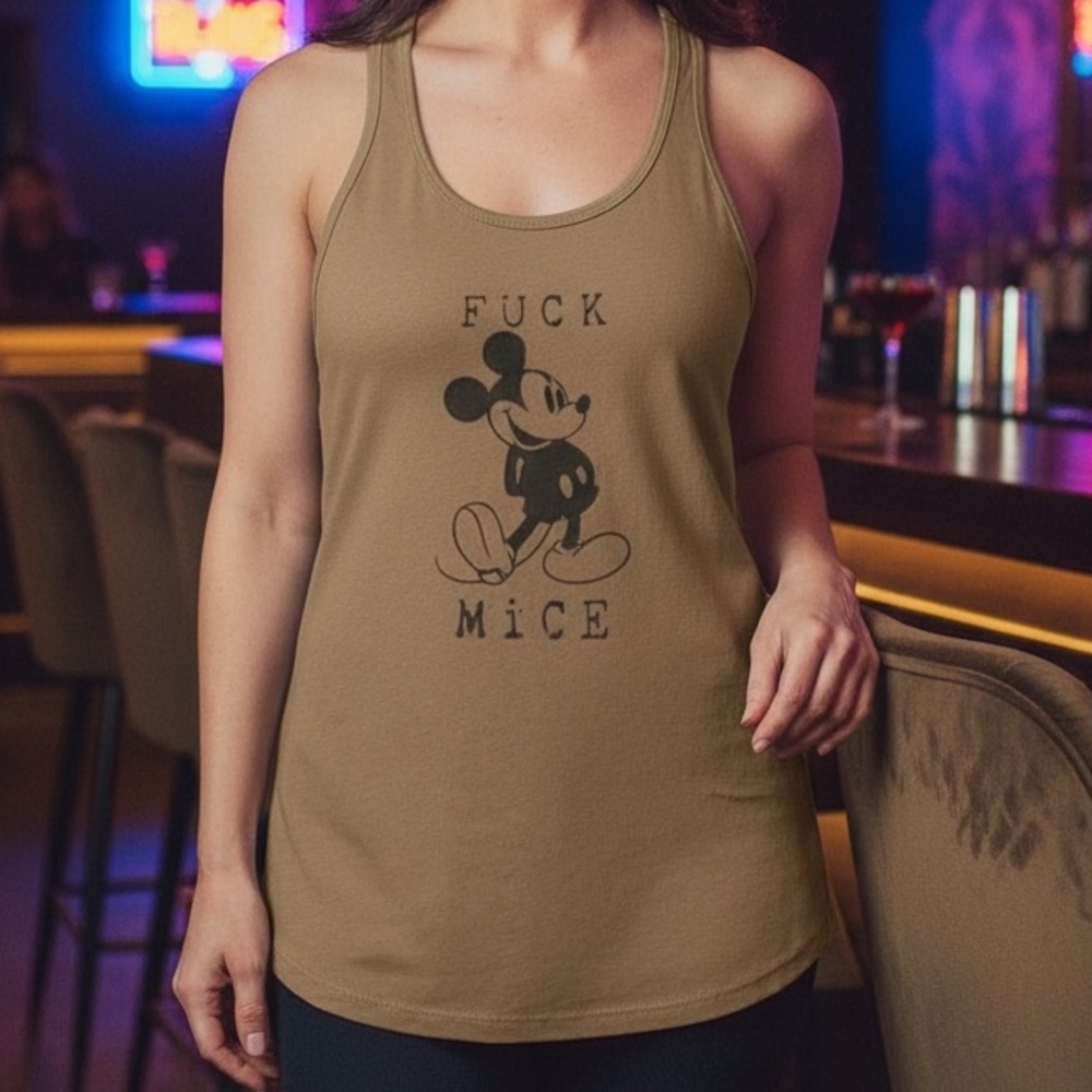“F*ck Mice” Racerback Tank Edgy Rebellious Cartoon Anti-Disney Statement Top Med
